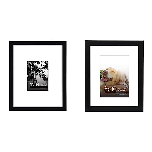 Americanflat 11x14 Picture Frame in Black - Use as 5x7 Frame with Mat or 11x14 Frame Without Mat & 8x10 Picture Frame in Black - Displays 5x7 with Mat and 8x10 Without Mat - Engineered