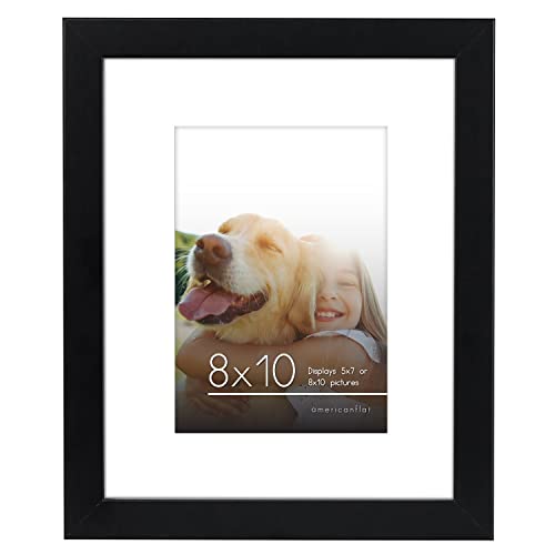 Americanflat 11x14 Picture Frame in Black - Use as 5x7 Frame with Mat or 11x14 Frame Without Mat & 8x10 Picture Frame in Black - Displays 5x7 with Mat and 8x10 Without Mat - Engineered