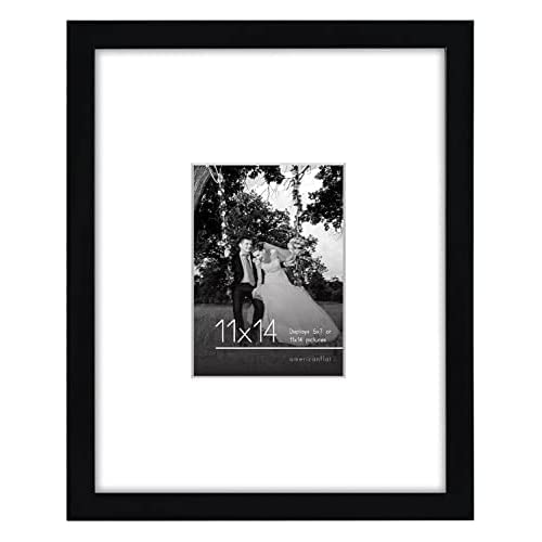 Americanflat 11x14 Picture Frame in Black - Use as 5x7 Frame with Mat or 11x14 Frame Without Mat & 8x10 Picture Frame in Black - Displays 5x7 with Mat and 8x10 Without Mat - Engineered