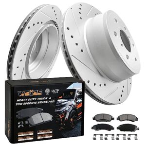weize rear truck & tow brake kit, carbon fiber ceramic brake pads and drilled/slotted brake rotors kit, fit for cchevy silverado gmc 2007-2013, 4wd