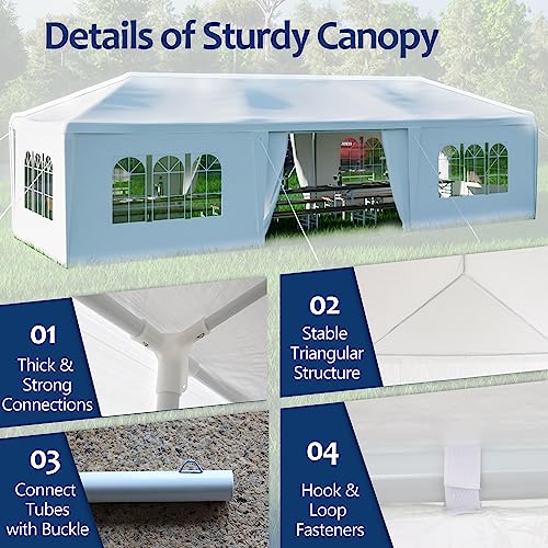 KELRIA 10'x30' Outdoor Canopy Tent, Outdoor Party Tent Wedding Birthday Tents with 8 Removable Sidewalls, Gazebo w/Transparent Windows Outside Gazebo Event Tent for Garden Patio and Backyard, White