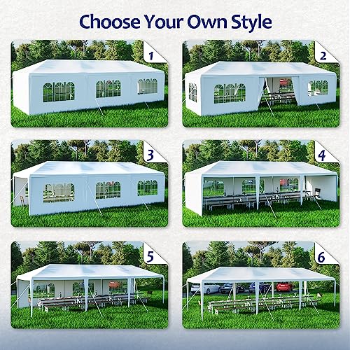 KELRIA 10'x30' Outdoor Canopy Tent, Outdoor Party Tent Wedding Birthday Tents with 8 Removable Sidewalls, Gazebo w/Transparent Windows Outside Gazebo Event Tent for Garden Patio and Backyard, White