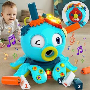 blueyak octopus baby toys, musical crawling toys with music & light 12 in 1 baby activity cube toy tummy learning & education toys baby sensory toys walkers for babies infant toys for boy girl gifts