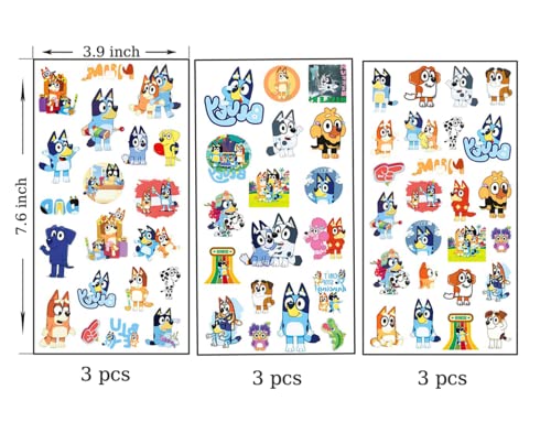 9 Sheets Temporary Tattoos Stickers for Kids, Blue Party Supplies Party Favors Cartoon Fake Tattoos Stickers Party Decorations for Kids Party Gifts Birthday Decorations Party Game Rewards