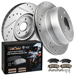 weize rear truck & tow brake rotors kit, carbon fiber ceramic brake pads and drilled/slotted brake discs, fit for chevy silverado gmc 1999-2006