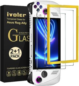 ivoler [2 pack] screen protector tempered glass for asus rog ally gaming handheld 7 inch 2023 with [alignment frame], transparent hd clear anti-scratch screen protector for asus rog ally gaming handheld-7 inch