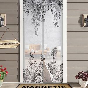 ZOE GARDEN Grey Eucalyptus Magnetic Screen Door for Sliding/Single/French Doors, Self Sealing Magnets Patio Door Screen Heavy Duty Mesh Curtain, Fall Leaves Country Rustic Chic Flower