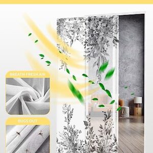 ZOE GARDEN Grey Eucalyptus Magnetic Screen Door for Sliding/Single/French Doors, Self Sealing Magnets Patio Door Screen Heavy Duty Mesh Curtain, Fall Leaves Country Rustic Chic Flower