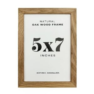 yumknow 5x7 picture frame - modern boho frame opening 5 x 7 pictures - solid wooden photo frame for walls - natural oak wood poster print art painting - hanging or stand at desk picture frame gallery