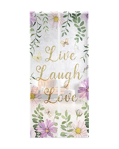 ZOE GARDEN Inspirational Quote Magnetic Screen Door for Sliding/Single/French Doors, Self Sealing Magnets Patio Door Screen Heavy Duty Mesh Curtain, Green Eucalyptus Leaves Elegant Flower