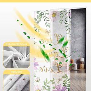 ZOE GARDEN Inspirational Quote Magnetic Screen Door for Sliding/Single/French Doors, Self Sealing Magnets Patio Door Screen Heavy Duty Mesh Curtain, Green Eucalyptus Leaves Elegant Flower