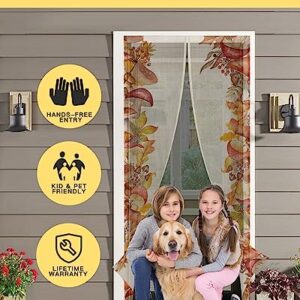 ZOE GARDEN Mushroom Magnetic Screen Door for Sliding/Single/French Doors, Self Sealing Magnets Patio Door Screen Heavy Duty Mesh Curtain, Wild Fall Maple Berry Corn Plant Burlap Autumn