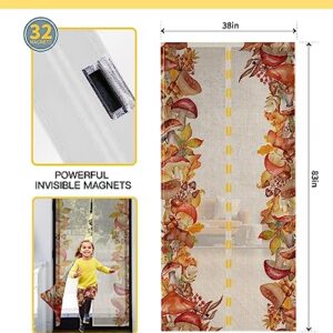 ZOE GARDEN Mushroom Magnetic Screen Door for Sliding/Single/French Doors, Self Sealing Magnets Patio Door Screen Heavy Duty Mesh Curtain, Wild Fall Maple Berry Corn Plant Burlap Autumn