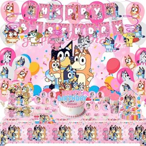 bluey birthday balloons sets, dog cartoon pink themed balloons decoration sets children's birthday party supplies cutlery sets