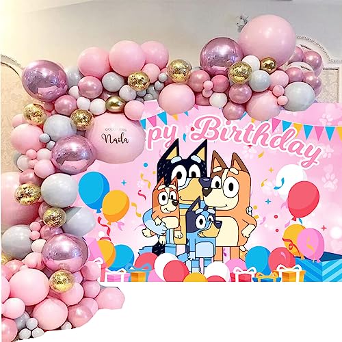 Bluey Birthday Balloons Sets, Dog Cartoon Pink Themed Balloons Decoration Sets Children's Birthday Party Supplies Cutlery Sets