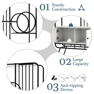Bookcase with Cabinet,Open Bookshelf with Storage,Freestanding Display Rack Tall Shelving Unit, with Black Metal Frame for Home Office, Living Room, Bedroom