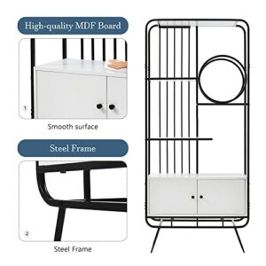 Bookcase with Cabinet,Open Bookshelf with Storage,Freestanding Display Rack Tall Shelving Unit, with Black Metal Frame for Home Office, Living Room, Bedroom