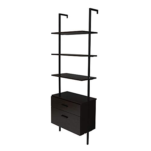 9zH&K 3 Tiers Ladder Bookshelf with Wide Storage Cabinet, Industrial Rustic Brown Wall-Mounted Bookcase Open Display Rack Storage Shelves for Living Room, Bedroom, 23.62"x11.81"x70.87"(LxWxH)