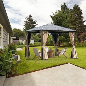 Domi 10’ x 10’ Hardtop Gazebo Canopy Outdoor Aluminum Gazebo, Galvanized Steel Single Roof with Curtains and Netting for Deck, Backyard, Patio, Garden