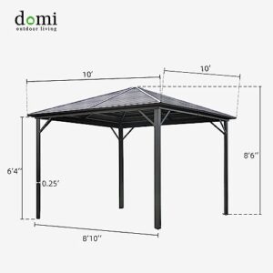 Domi 10’ x 10’ Hardtop Gazebo Canopy Outdoor Aluminum Gazebo, Galvanized Steel Single Roof with Curtains and Netting for Deck, Backyard, Patio, Garden