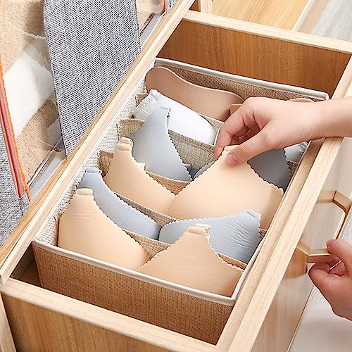 degtnb Underwear Drawer Organizer, Sock Organizer Large Capacity Wear Resistant Cotton Flax 6-Grids Socks Bra Underpants Organizer Box