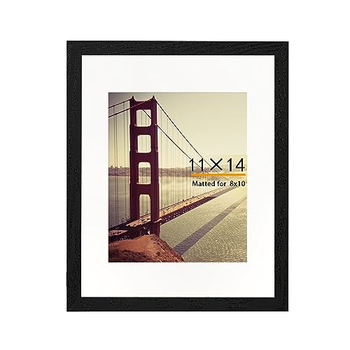 BAIJIALI 11x14 Picture Frame Black Wood Pattern with HD Plexiglass,Display Pictures 8x10 with Mat or 11x14Without Mat, Horizontal and Vertical Formats for Wall and Table Mounting