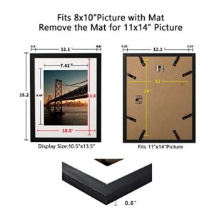 BAIJIALI 11x14 Picture Frame Black Wood Pattern with HD Plexiglass,Display Pictures 8x10 with Mat or 11x14Without Mat, Horizontal and Vertical Formats for Wall and Table Mounting