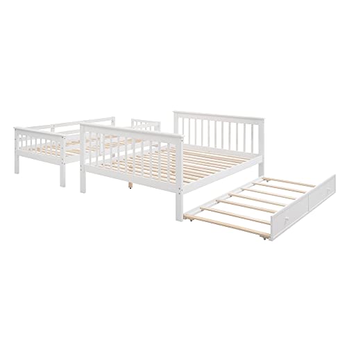 Polibi Twin-Over-Full Stairway Bunk Bed with Storage,Twin Size Trundle and Guard Rail,Bunk Bed Frame Convertible into 2 Beds for Bedroom,Dorm,or Adults,White