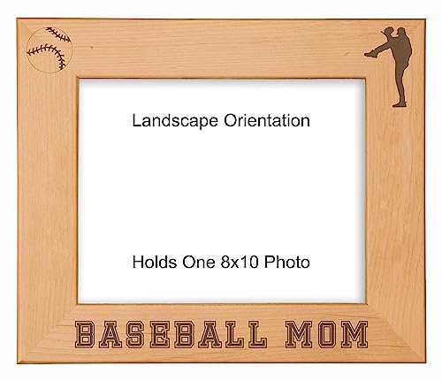 PrecisionNC Engraving Gift For Mom Baseball Mom Engraved Wood Picture Frame (8x10 Landscape)