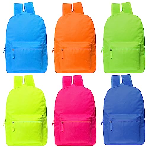 24-Pack 17" School Neon Backpacks for Kids - Backpacks in Bulk for Elementary, Middle, and High School Students, 6 Assorted Colors