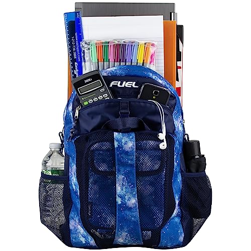 FUEL Backpack with Lunch Box Combo – 18” Two Compartment Water Resistant Durable Adjustable Straps with Side Water Bottle Pockets 2 in 1 Set - Light Blue Galaxy