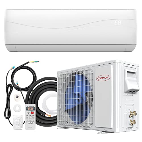 COSTWAY 9000BTU Split Air Conditioner & Heater, 17 SEER2 208V-230V Energy Efficient Wall Mount AC Unit w/Heat Pump, Inverter System, Remote Control & Installation Kit, Cools Rooms up to 450 Sq. Ft.