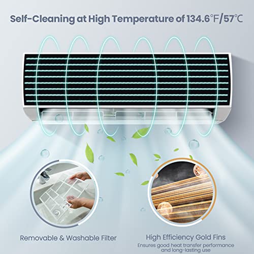 COSTWAY 9000BTU Split Air Conditioner & Heater, 17 SEER2 208V-230V Energy Efficient Wall Mount AC Unit w/Heat Pump, Inverter System, Remote Control & Installation Kit, Cools Rooms up to 450 Sq. Ft.