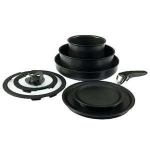 t-fal ingenio nonstick cookware set 8 piece induction stackable, detachable handle, removable handle, rv cookware, cookware, pots and pans, oven, broil, dishwasher safe, black