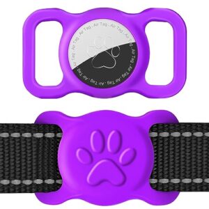 dynmeow 1 pack airtag dog collar holder, stretchy silicone airtag holder for dog and cat collar, anti-lost dog airtag holder compatible with 3/4 and 1 inch wide collar (purple)