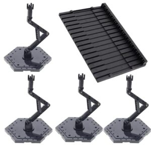 bioristar hg rg hobby action base gundam model stand hobby display stand model pieces shelves plastic rack organizer (1/144 scale) (4 pack black with 1 pack shelf)