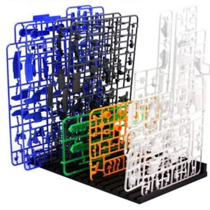 Bioristar HG RG Hobby Action Base Gundam Model Stand Hobby Display Stand Model Pieces Shelves Plastic Rack Organizer (1/144 Scale) (4 pack Black with 1 pack shelf)