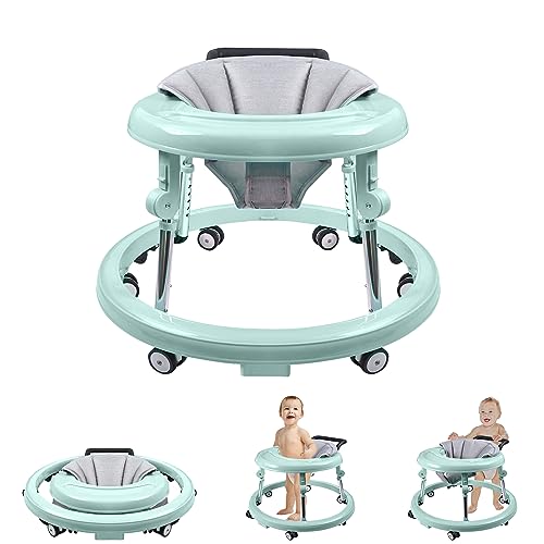 Baby Walker with Wheels, Activity Center with Mute Wheels Anti-Rollover, 5-Position Height Adjustable Foldable Baby Walker for Boys and Girls from 6-18 Months with Footrest