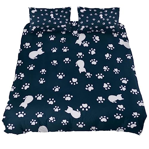 DragonBtu (1 Duvet Cover+2 Pillowcases) Bedding Duvet Cover Set Cats and Paw Print Breathable Comforter Cover for Teen Boys