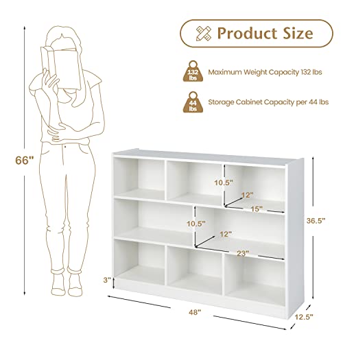 GOFLAME 8 Cube Storage Shelf Organizer, 3-Tier Wooden Open Bookshelf, Cabinet Table, Freestanding Book Storage Shelves with Compartments for Living Room (White)