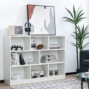 goflame 8 cube storage shelf organizer, 3-tier wooden open bookshelf, cabinet table, freestanding book storage shelves with compartments for living room (white)