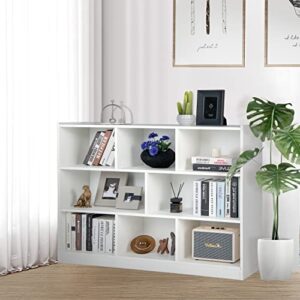 GOFLAME 8 Cube Storage Shelf Organizer, 3-Tier Wooden Open Bookshelf, Cabinet Table, Freestanding Book Storage Shelves with Compartments for Living Room (White)