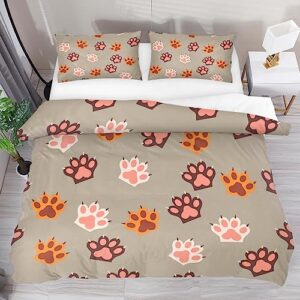dragonbtu (1 duvet cover+2 pillowcases) bedding duvet cover set dog paw cat paw breathable comforter cover for teen boys