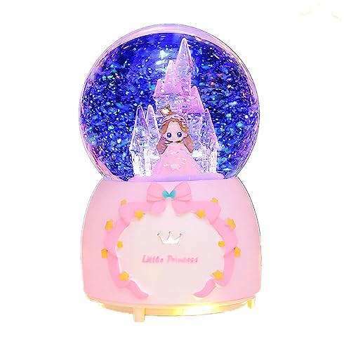 Xmas Snow Globe Crystal Castle Ball Rotate Snowfall Musical Crystal Ball with 7 Color Changing Lights Princess for Girls Boys