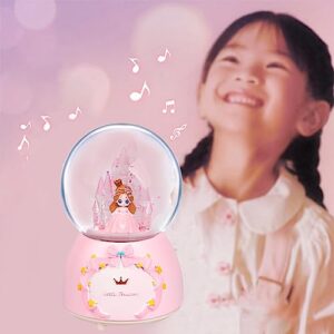 Xmas Snow Globe Crystal Castle Ball Rotate Snowfall Musical Crystal Ball with 7 Color Changing Lights Princess for Girls Boys