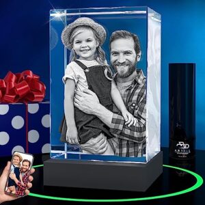 artpix 3d premium crystal photo rectangle, great personalized gifts with your own photo for dad, mom, men, women, 3d laser etched picture, engraved crystal, customized anniversary couples gifts
