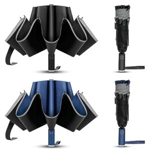vouuy 2-pack travel umbrella, unbreakable 10 ribs umbrella, windproof umbrellas for rain & sun, automatic, foldable reverse rain umbrella for women men