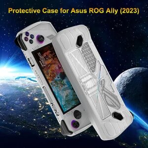 Yebowe Protective Case with Foldable Kickstand for ASUS Rog Ally 2023, Full Body Shockproof Protector Case Cover with Stand Non-Slip Handheld Game Console Skin for Rog Ally Accessories, White