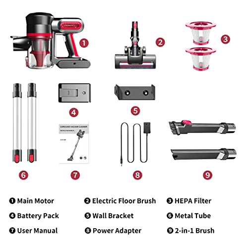 Foppapedretti Cordless Vacuum Cleaner, 25Kpa Strong Suction, 35 mins Runtime, 4-in-1 Vacuum Cleaner with Detachable 2200mAh Rechargeable Battery, Lightweight Stick Vacuum for Hardwood Floor Pet Hair