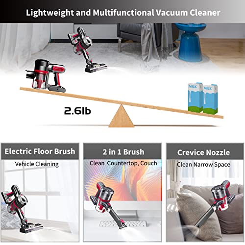 Foppapedretti Cordless Vacuum Cleaner, 25Kpa Strong Suction, 35 mins Runtime, 4-in-1 Vacuum Cleaner with Detachable 2200mAh Rechargeable Battery, Lightweight Stick Vacuum for Hardwood Floor Pet Hair